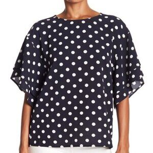 BOBEAU Polka Dots Blouse Bat Ruffle‎ Sleeve Top
